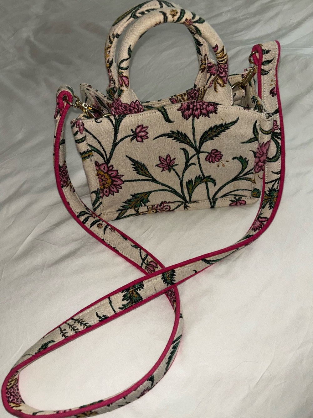 Floral Cream and Pink Women's Crossbody Tote